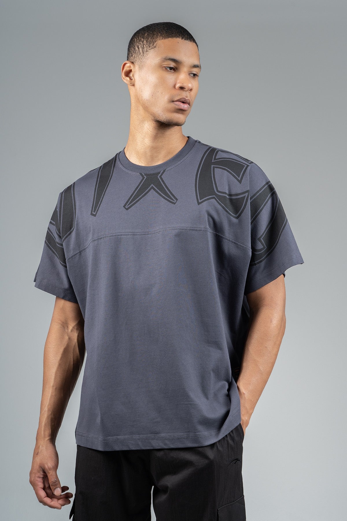 Oversize Erkek Bisiklet Yaka Antrasit T-shirt