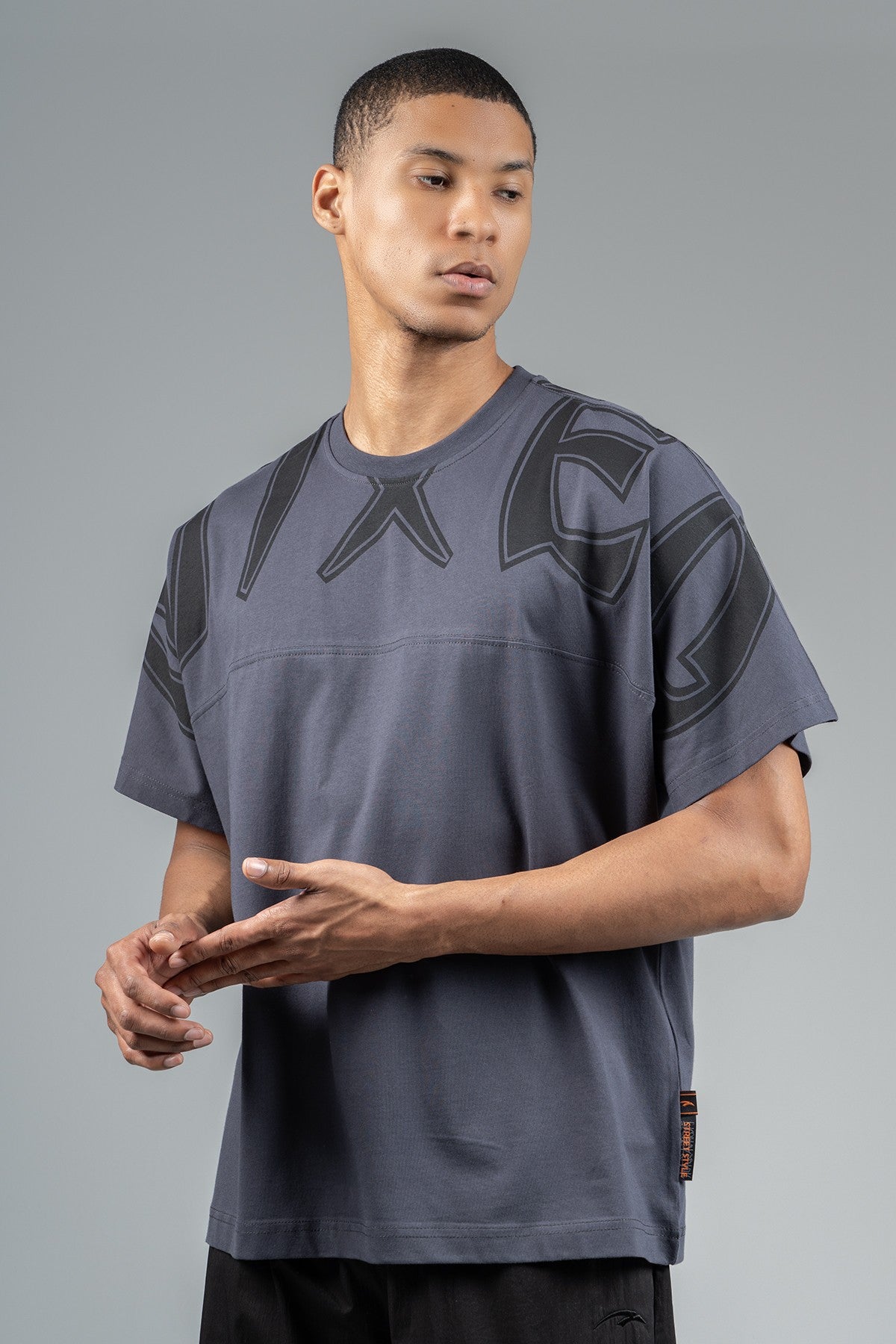Oversize Erkek Bisiklet Yaka Antrasit T-shirt