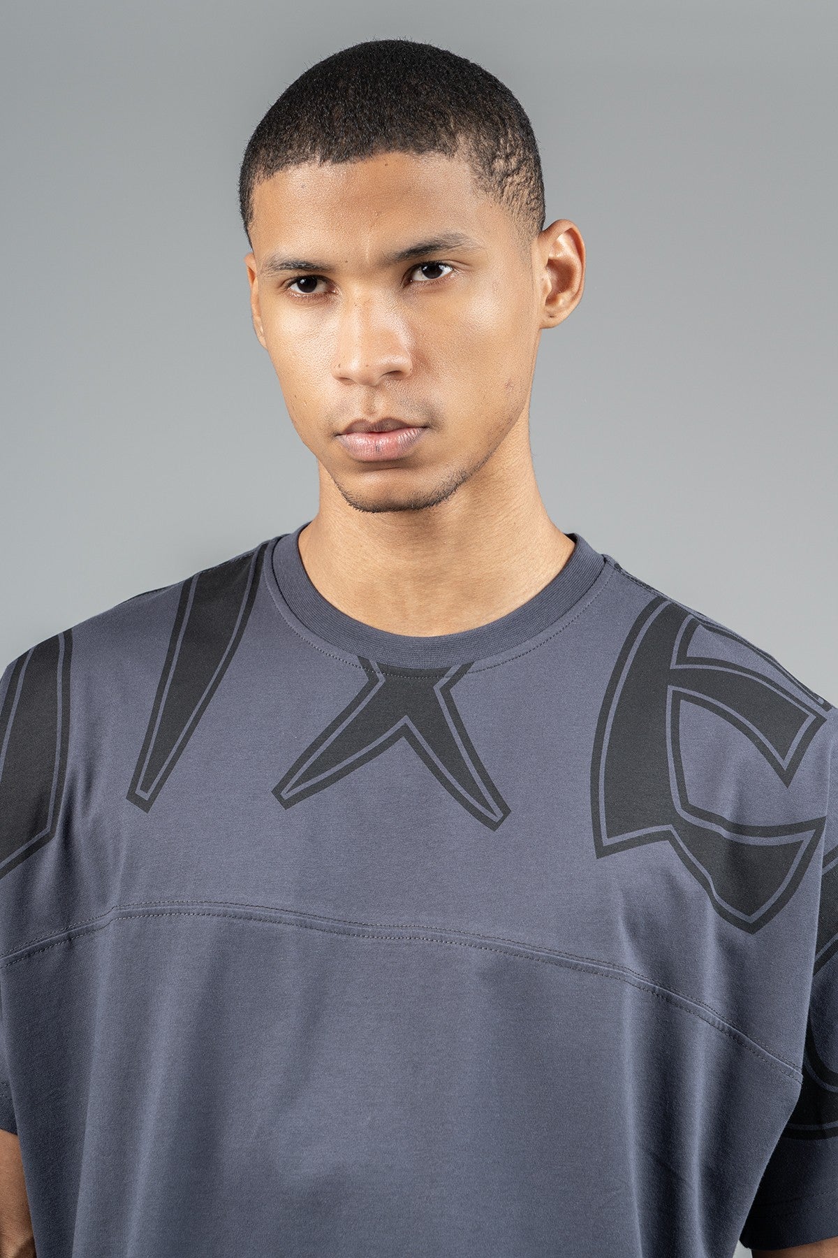 Oversize Erkek Bisiklet Yaka Antrasit T-shirt