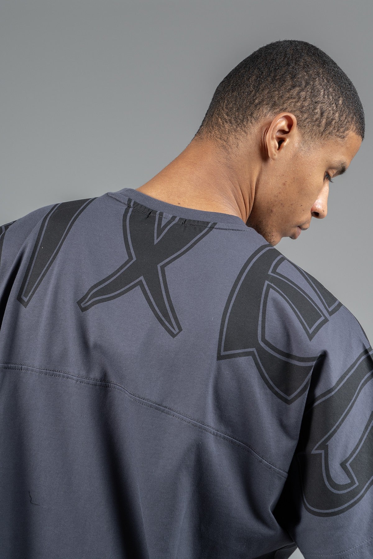Oversize Erkek Bisiklet Yaka Antrasit T-shirt