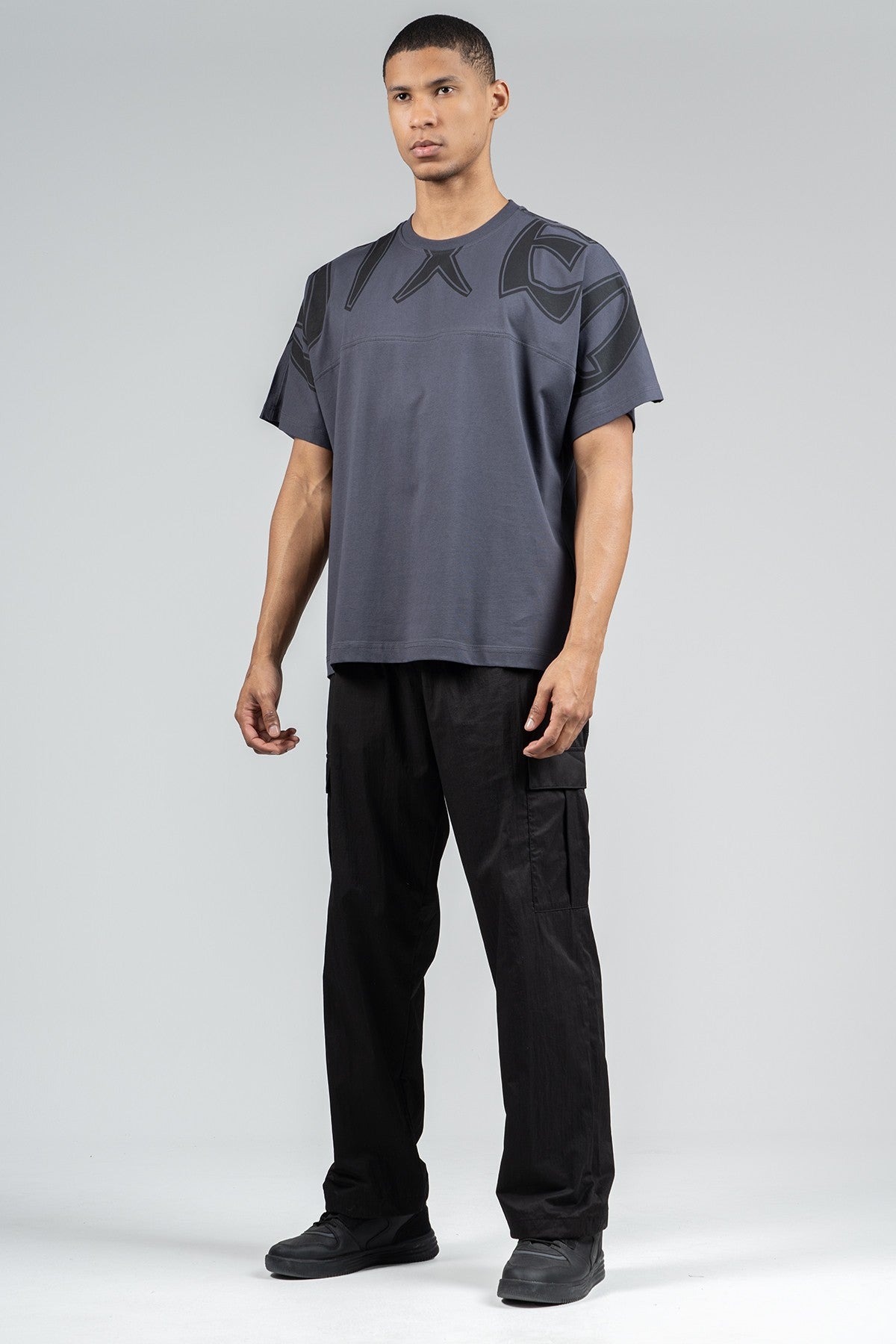 Oversize Erkek Bisiklet Yaka Antrasit T-shirt