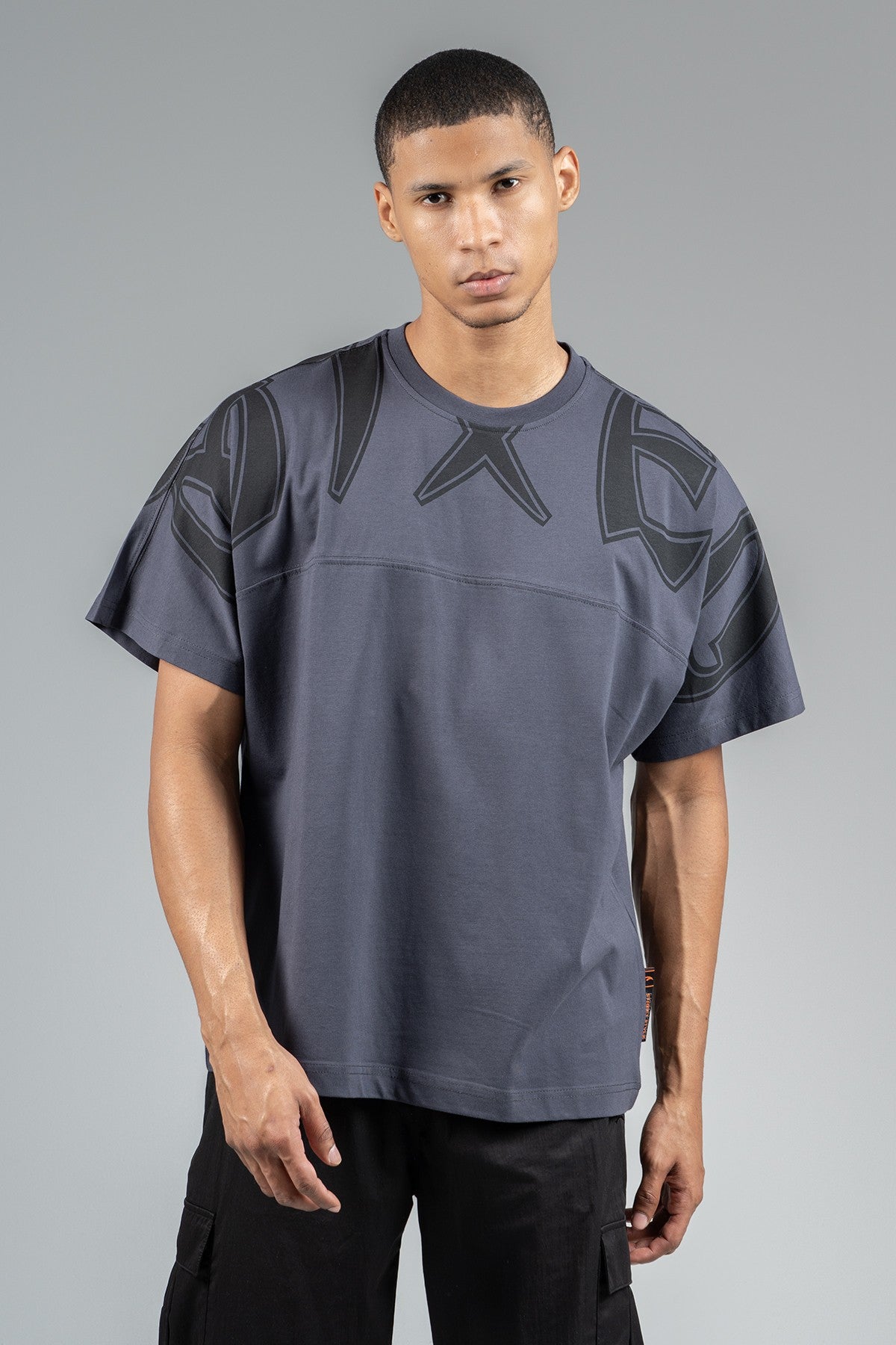Oversize Erkek Bisiklet Yaka Antrasit T-shirt