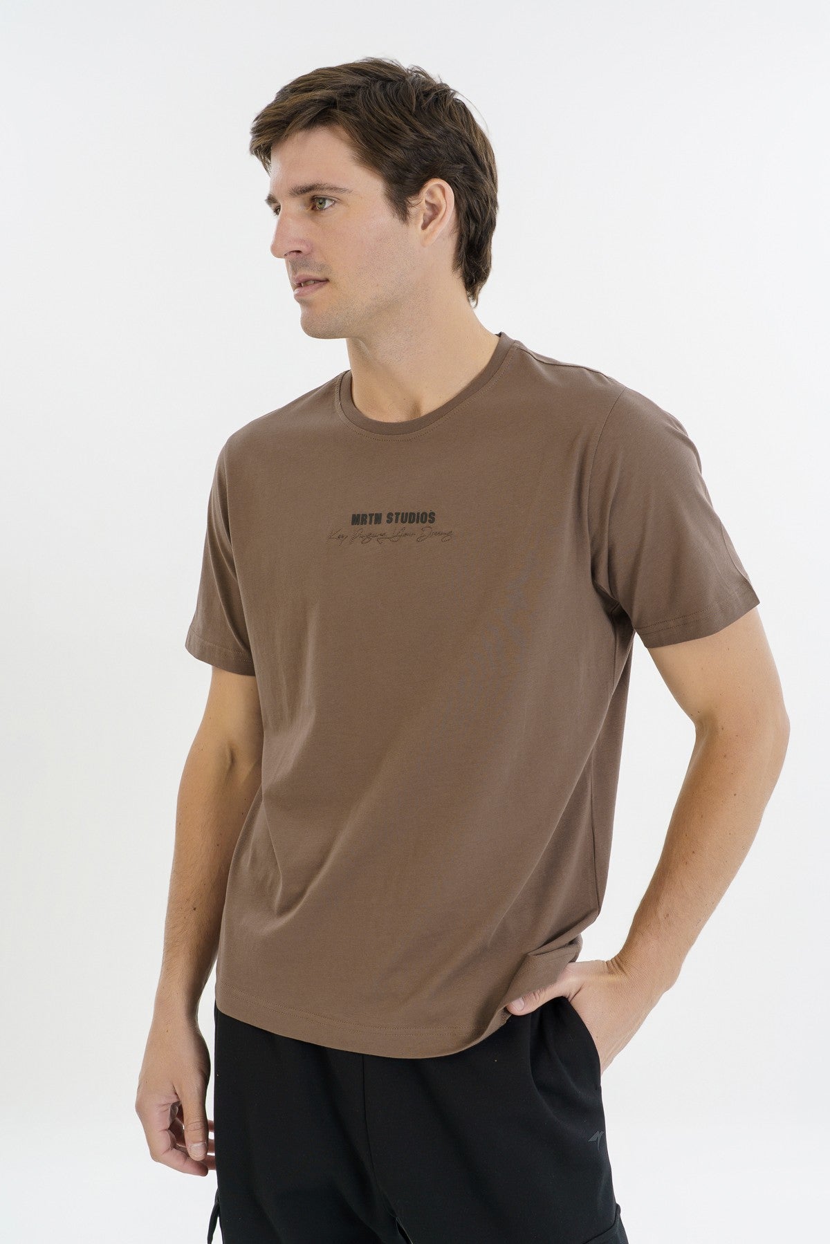 Comfort Erkek Bisiklet Yaka Kahverengi T-shirt