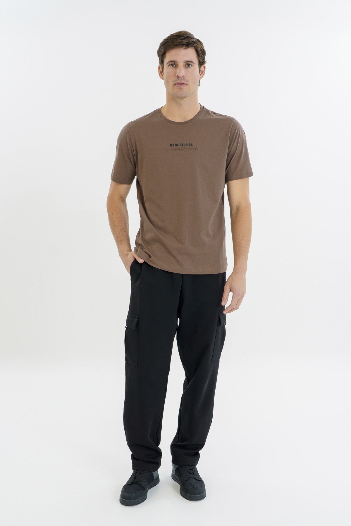 Comfort Erkek Bisiklet Yaka Kahverengi T-shirt