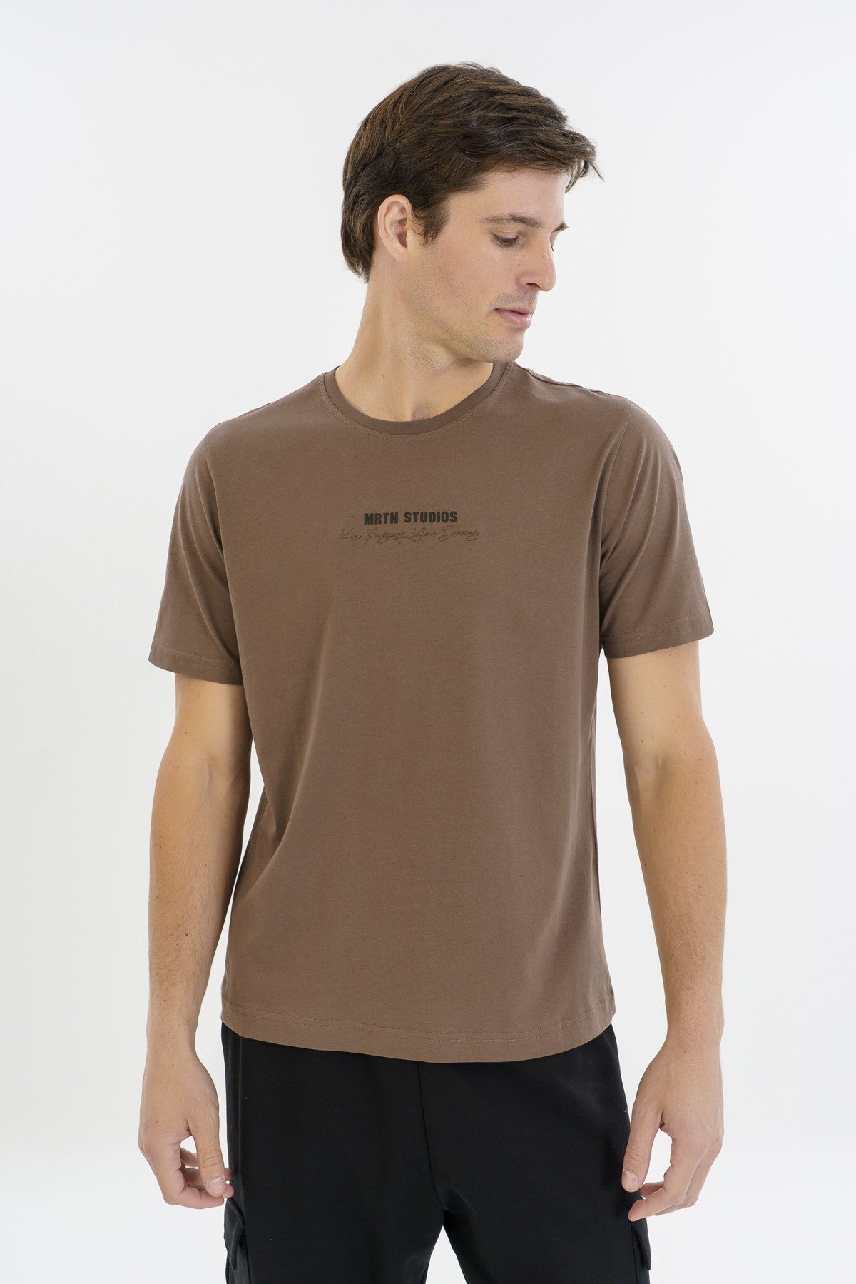 Comfort Erkek Bisiklet Yaka Kahverengi T-shirt