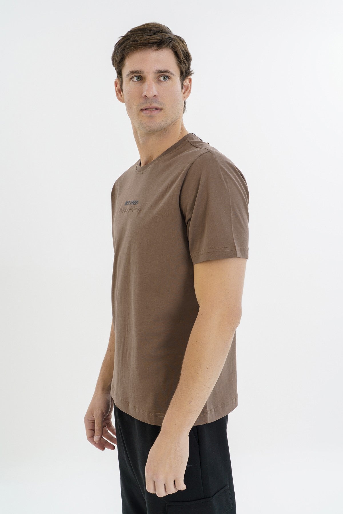 Comfort Erkek Bisiklet Yaka Kahverengi T-shirt