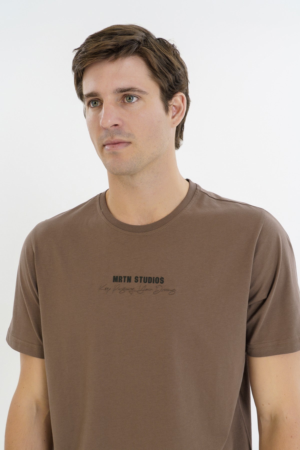 Comfort Erkek Bisiklet Yaka Kahverengi T-shirt