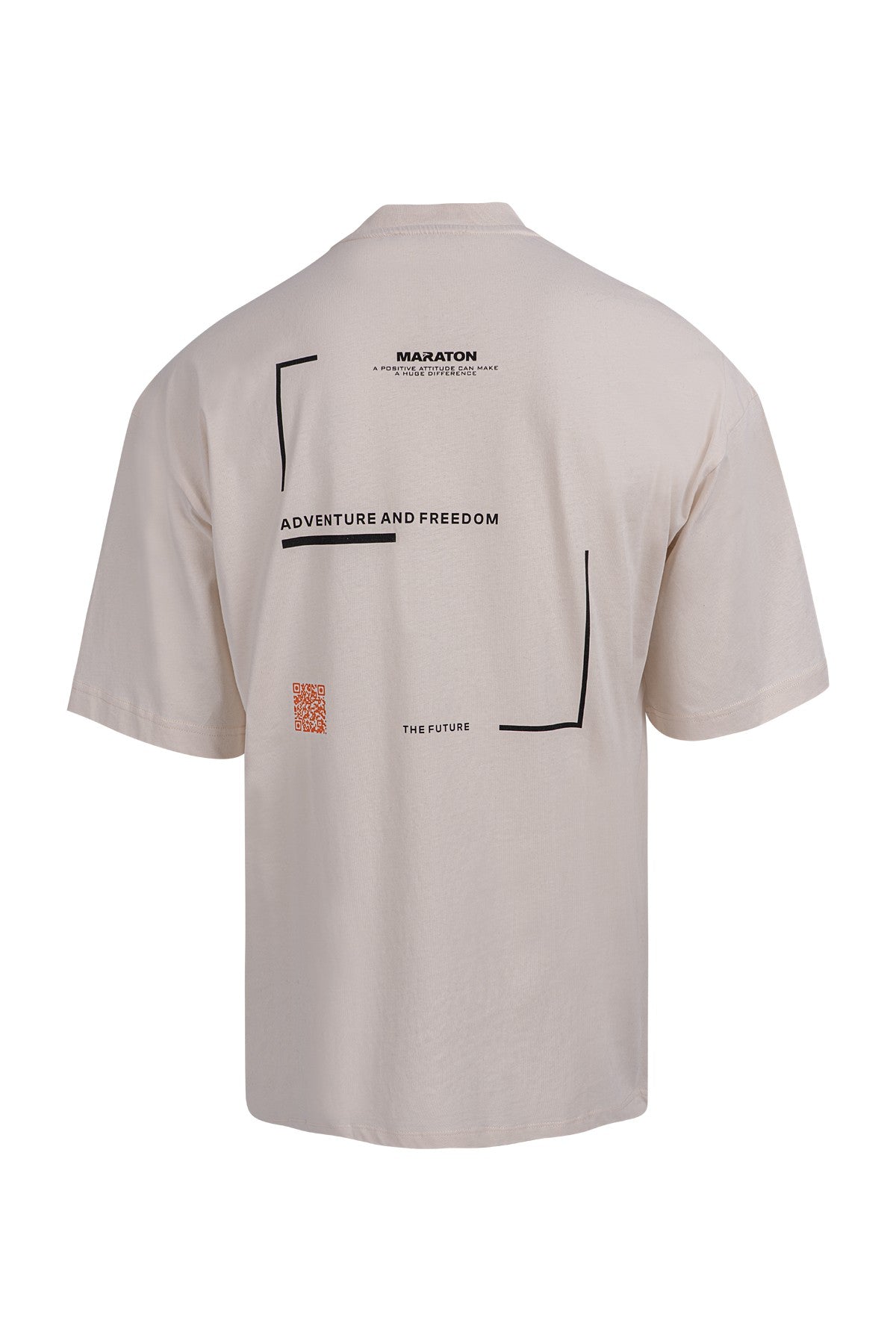 Oversize Erkek Bisiklet Yaka Ekru T-shirt