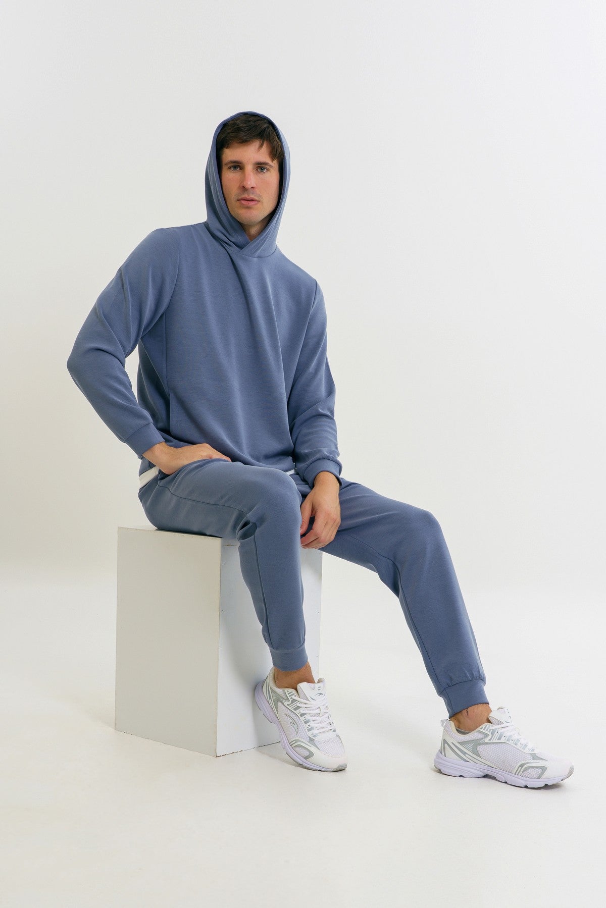 Comfort Erkek Kapüşonlu İndigo Sweatshirt