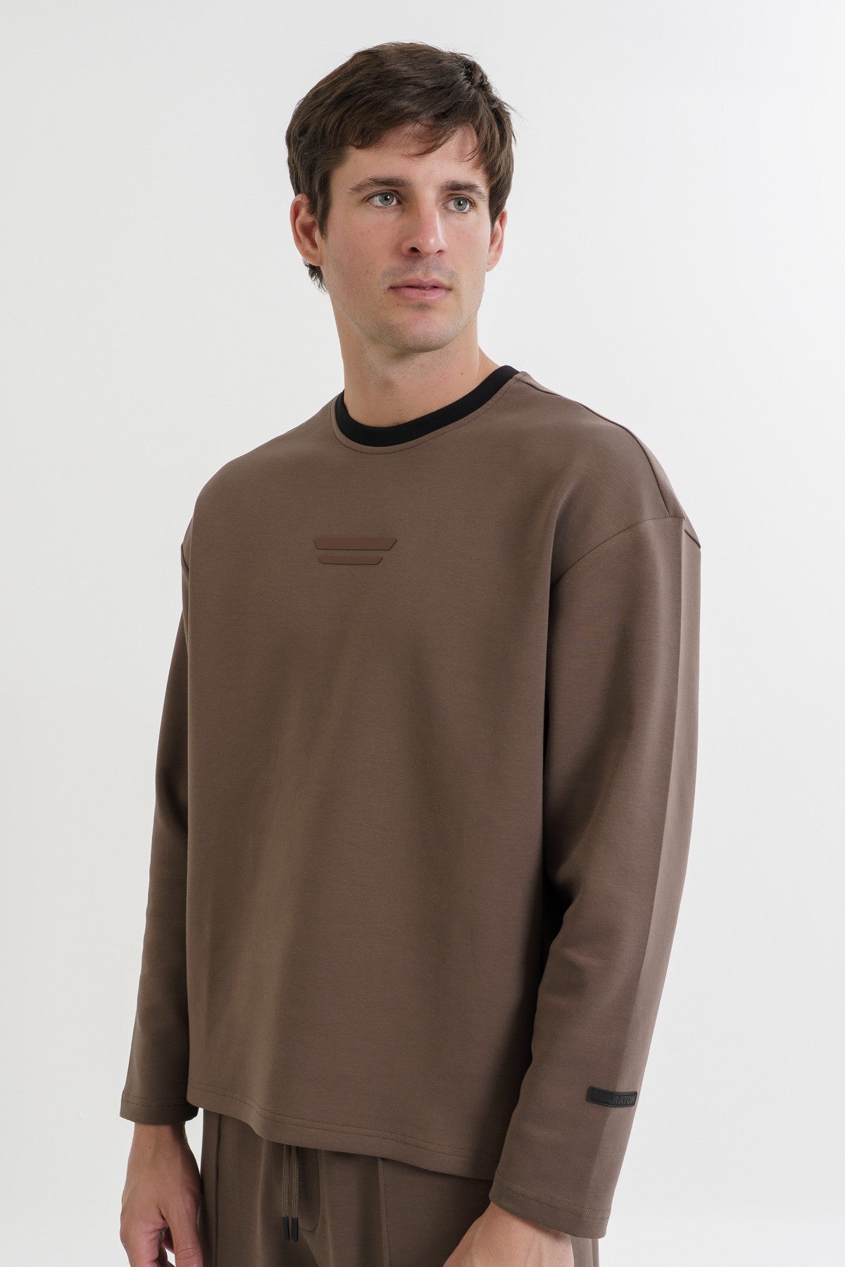 Relax-Fit Erkek Bisiklet Yaka Kahverengi Sweatshirt