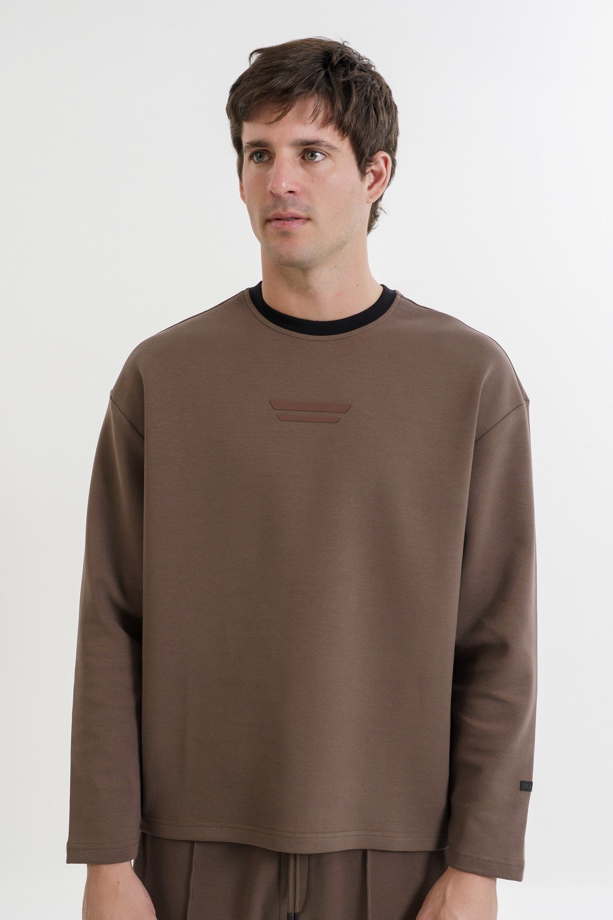 Relax-Fit Erkek Bisiklet Yaka Kahverengi Sweatshirt