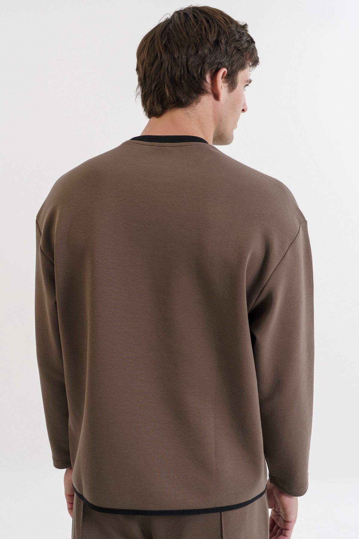Relax-Fit Erkek Bisiklet Yaka Kahverengi Sweatshirt