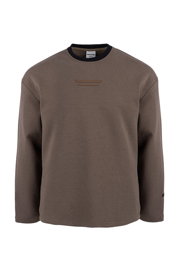Relax-Fit Erkek Bisiklet Yaka Kahverengi Sweatshirt