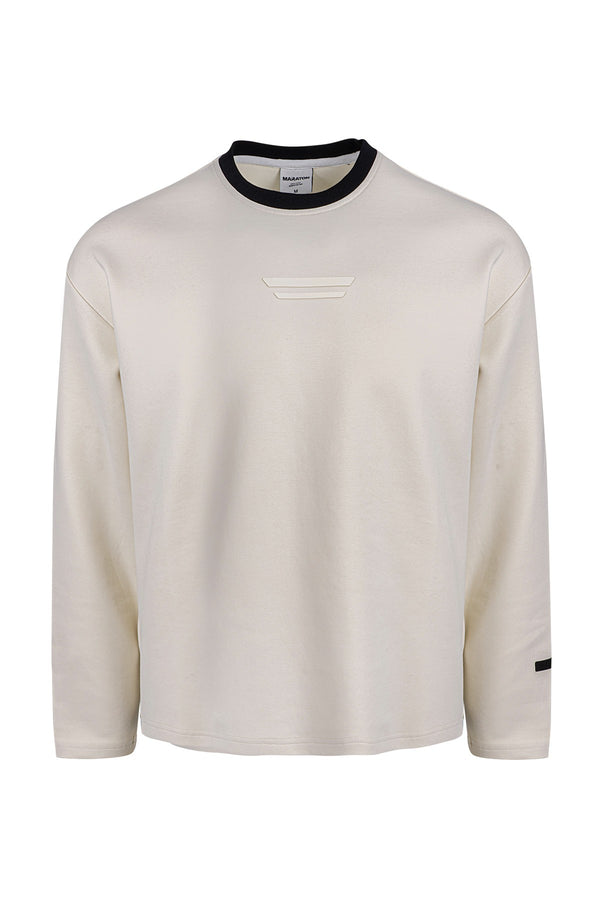 Relax-Fit Erkek Bisiklet Yaka Ekru Sweatshirt