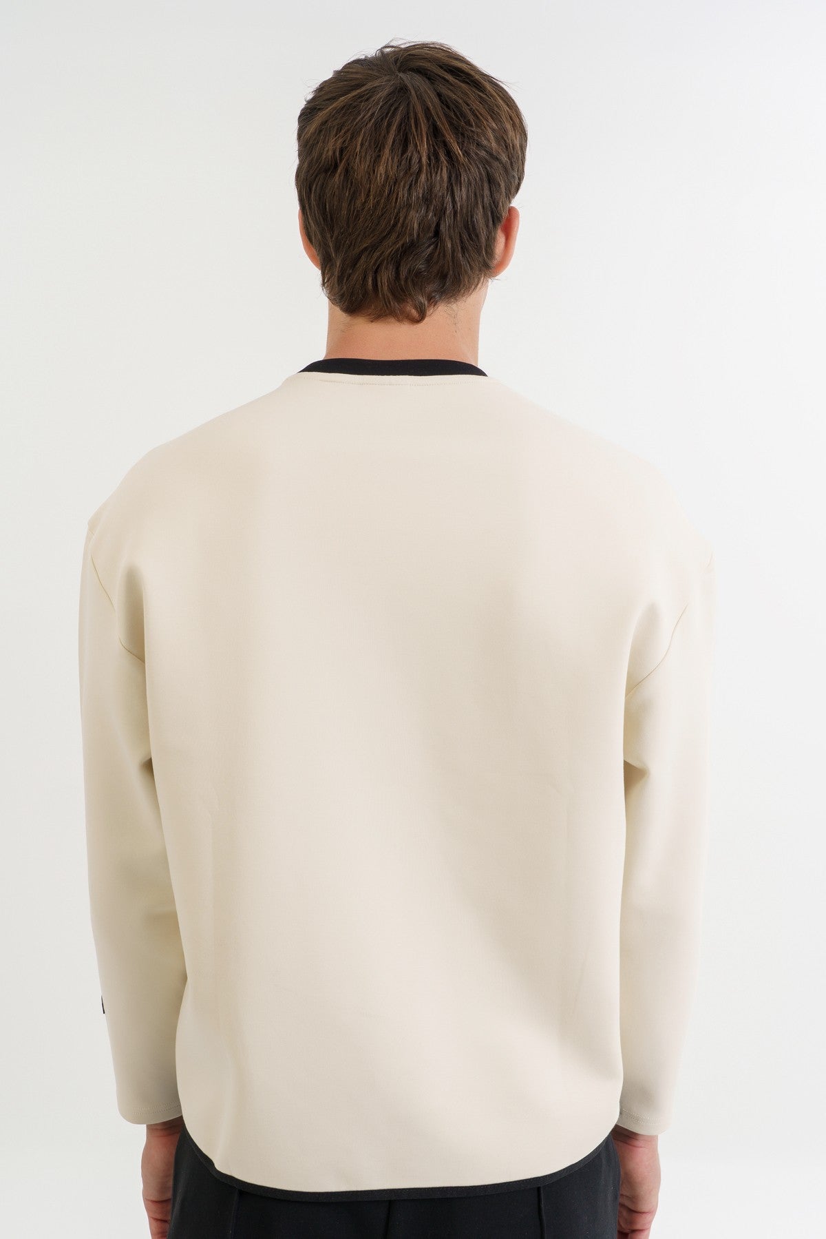 Relax-Fit Erkek Bisiklet Yaka Ekru Sweatshirt