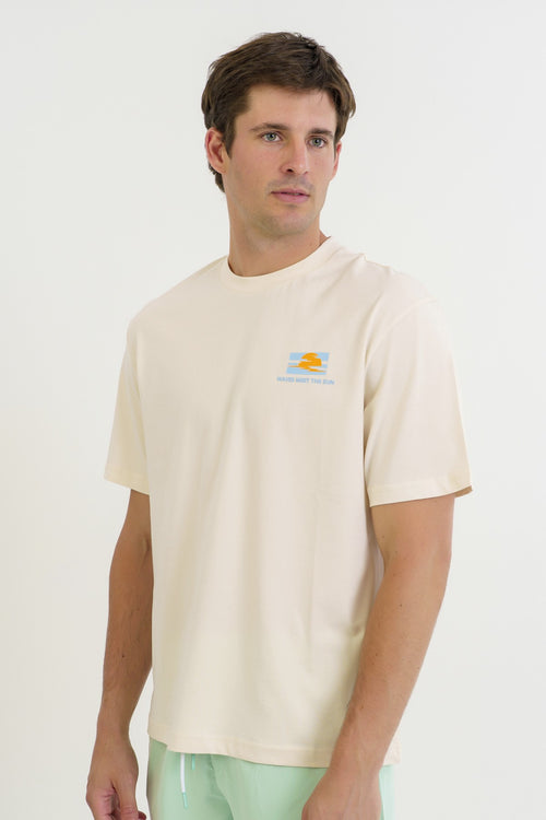 Boxy Erkek Bisiklet Yaka Ekru T-shirt