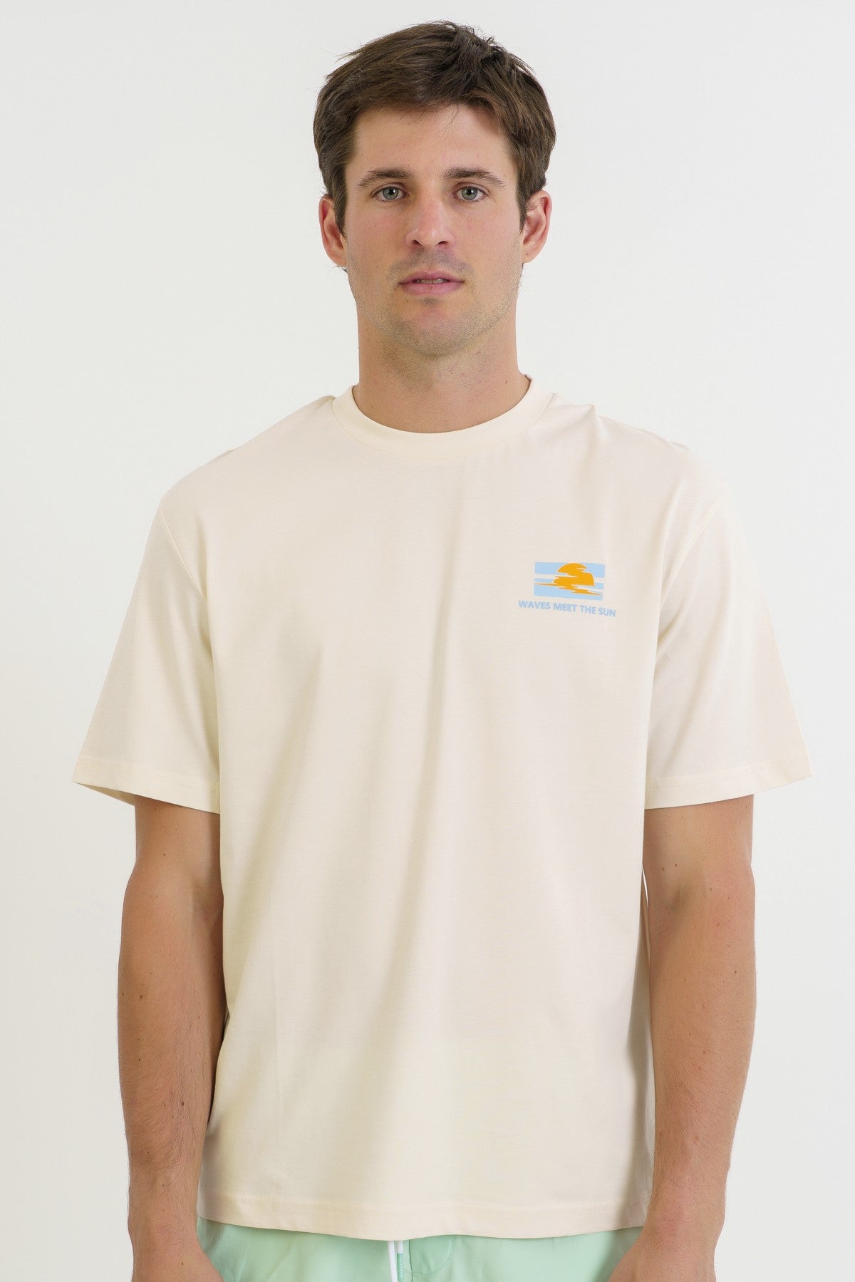 Boxy Erkek Bisiklet Yaka Ekru T-shirt