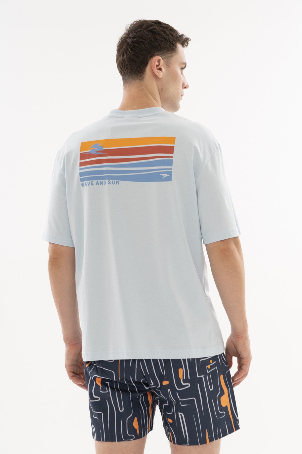 Boxy Erkek Bisiklet Yaka Mavi T-shirt