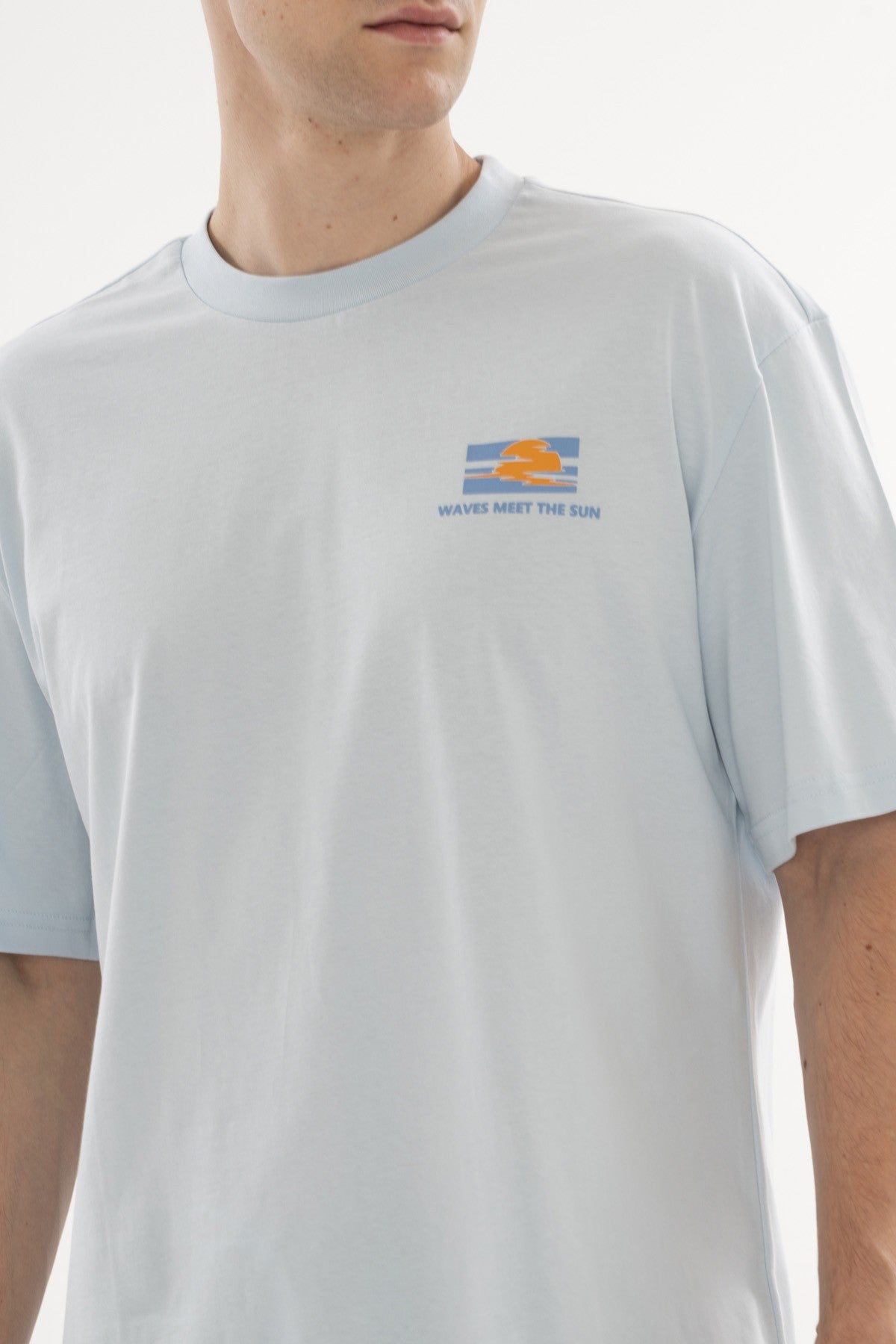 Boxy Erkek Bisiklet Yaka Mavi T-shirt