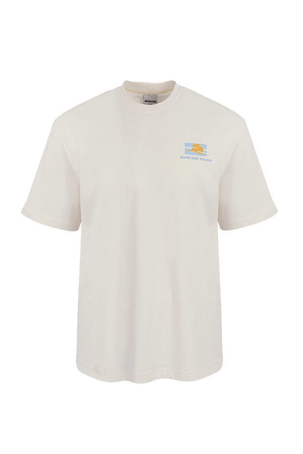 Boxy Erkek Bisiklet Yaka Ekru T-shirt