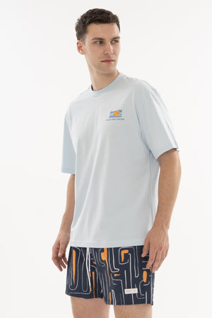 Boxy Erkek Bisiklet Yaka Mavi T-shirt