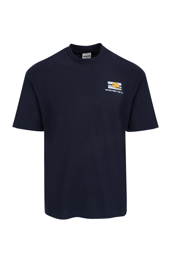 Boxy Erkek Bisiklet Yaka Lacivert T-shirt