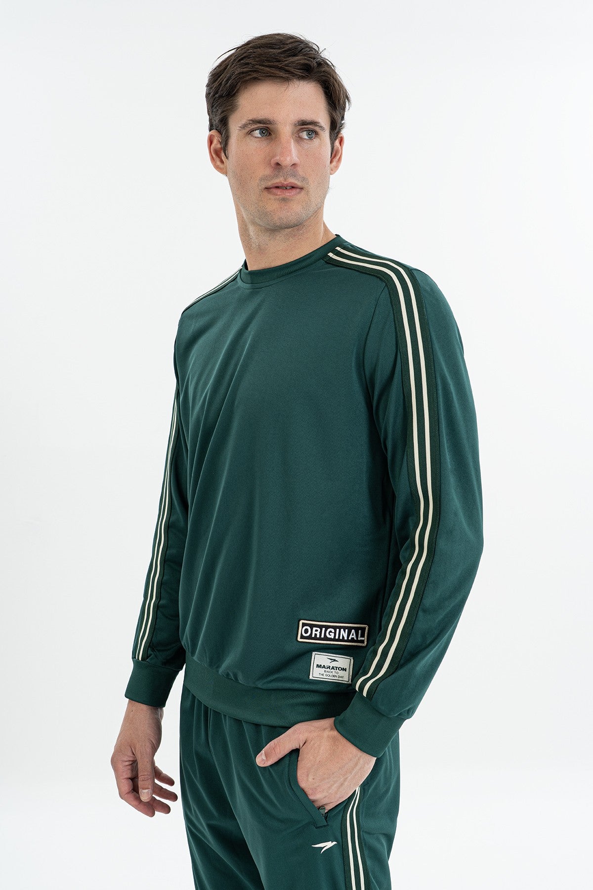 Comfort Erkek Bisiklet Yaka Yeşil Sweatshirt