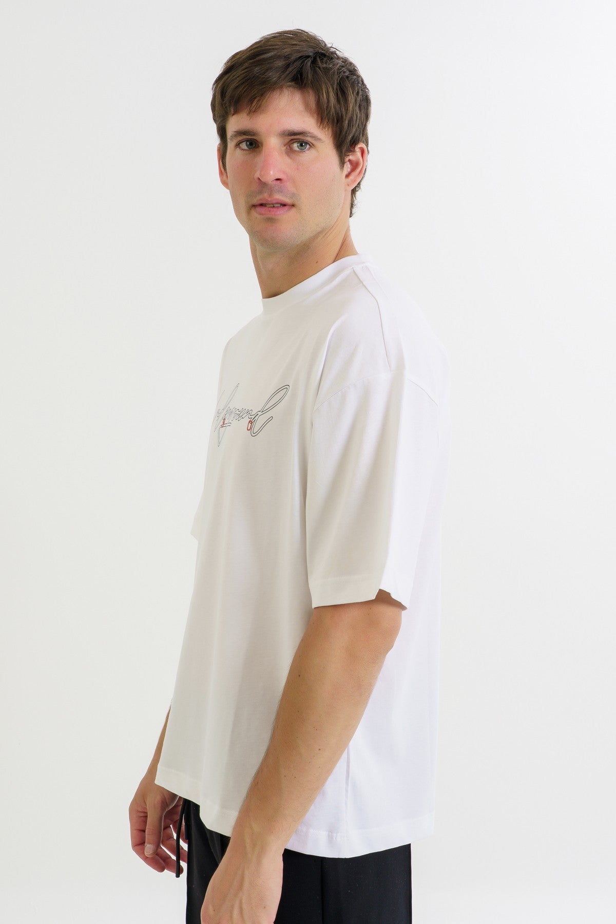 Oversize Erkek Bisiklet Yaka Beyaz T-shirt
