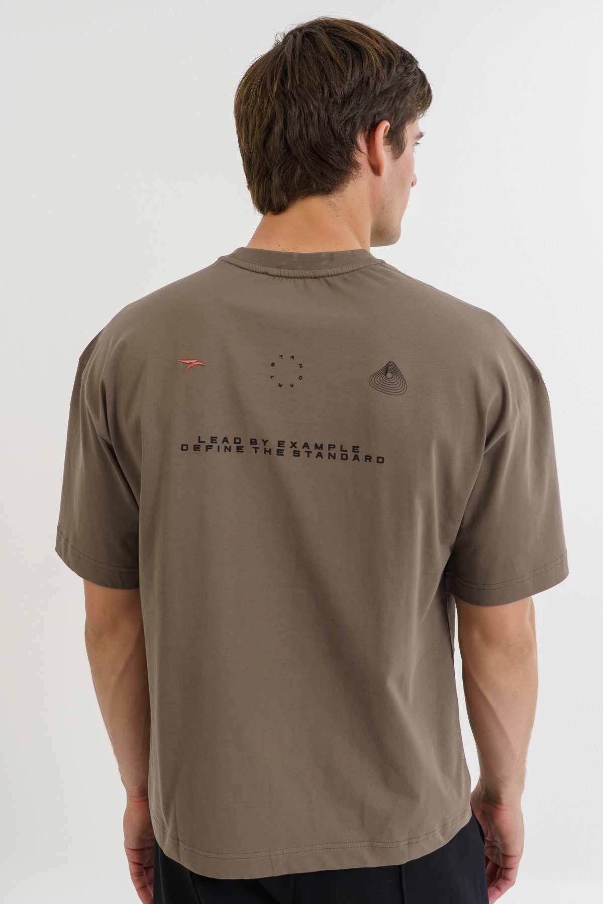 Oversize Erkek Bisiklet Yaka Kahverengi T-shirt