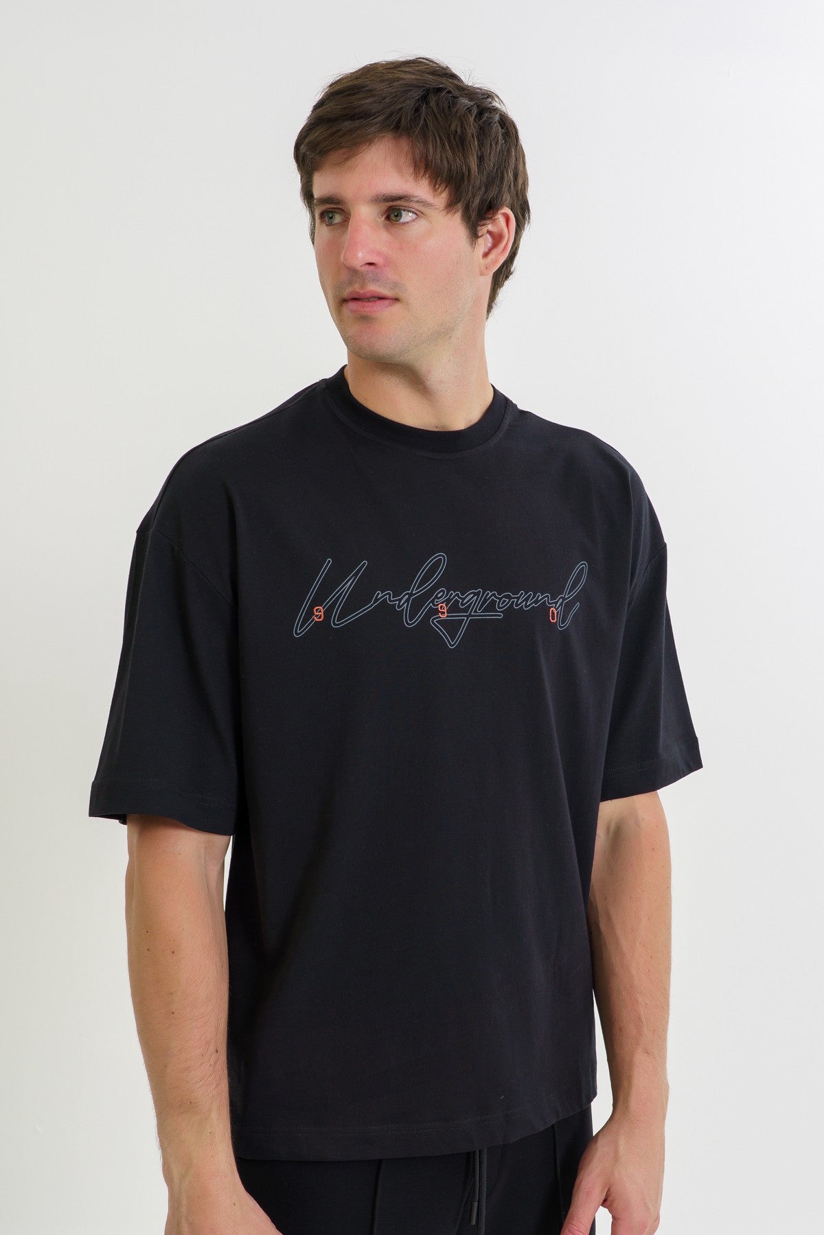 Oversize Erkek Bisiklet Yaka Siyah T-shirt