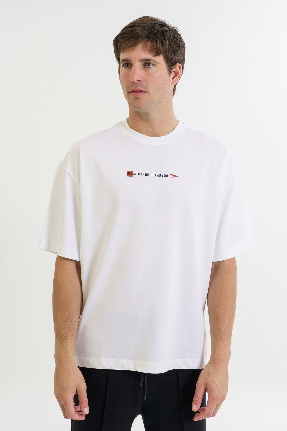 Oversize Erkek Bisiklet Yaka Beyaz T-shirt