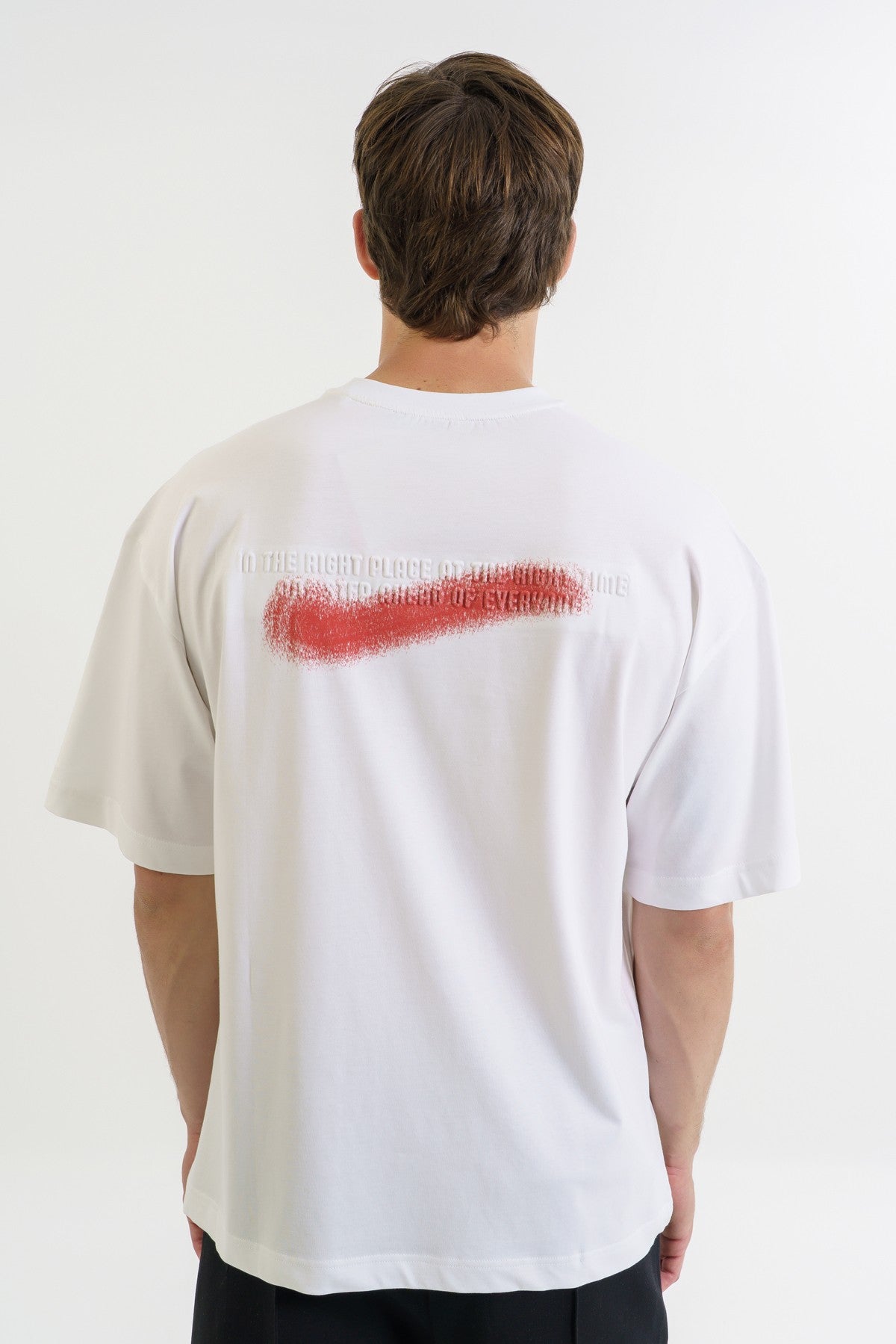 Oversize Erkek Bisiklet Yaka Beyaz T-shirt