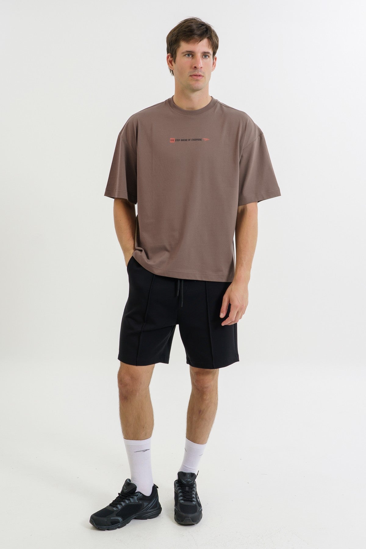 Oversize Erkek Bisiklet Yaka Kahverengi T-shirt