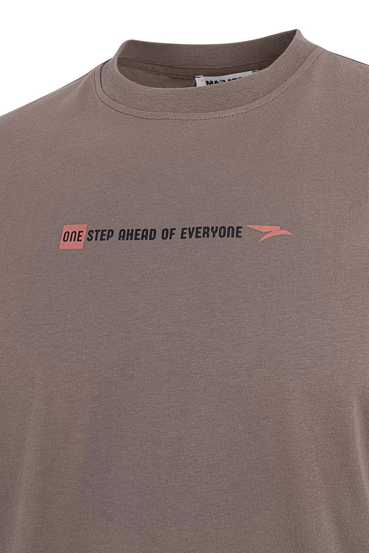 Oversize Erkek Bisiklet Yaka Kahverengi T-shirt