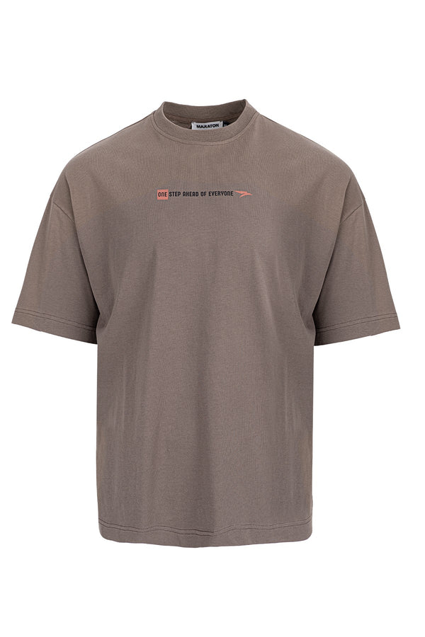 Oversize Erkek Bisiklet Yaka Kahverengi T-shirt