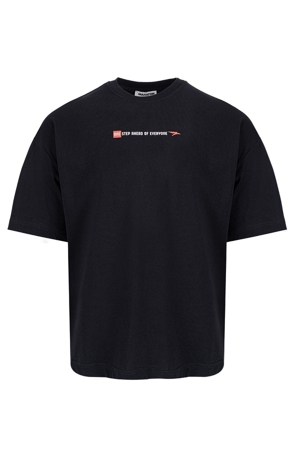 Oversize Erkek Bisiklet Yaka Siyah T-shirt