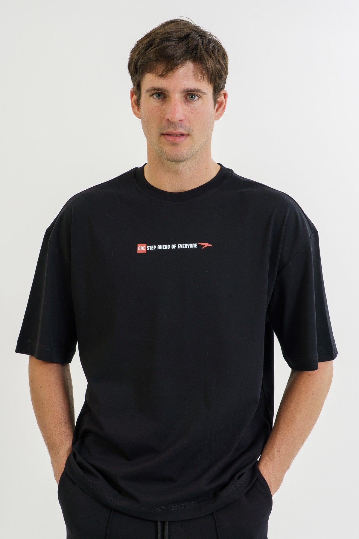Oversize Erkek Bisiklet Yaka Siyah T-shirt