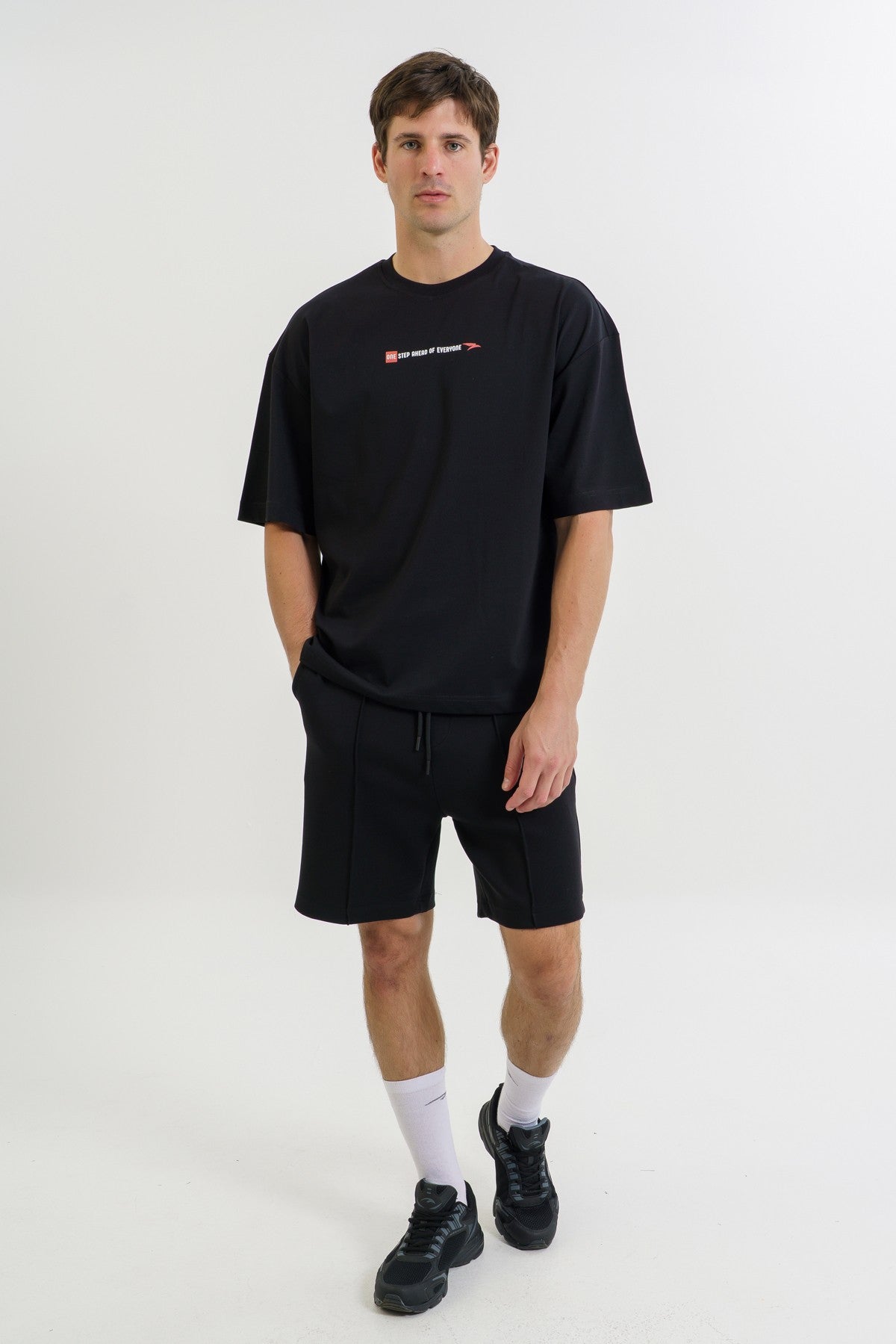 Oversize Erkek Bisiklet Yaka Siyah T-shirt