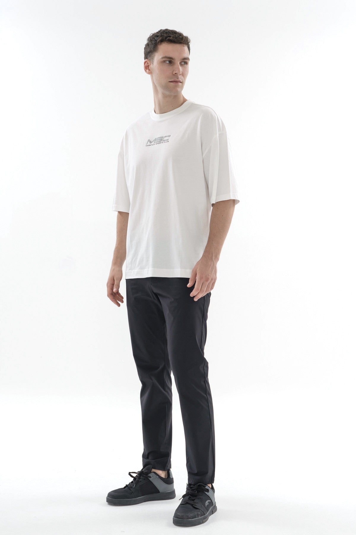 Oversize Erkek Bisiklet Yaka Beyaz T-shirt