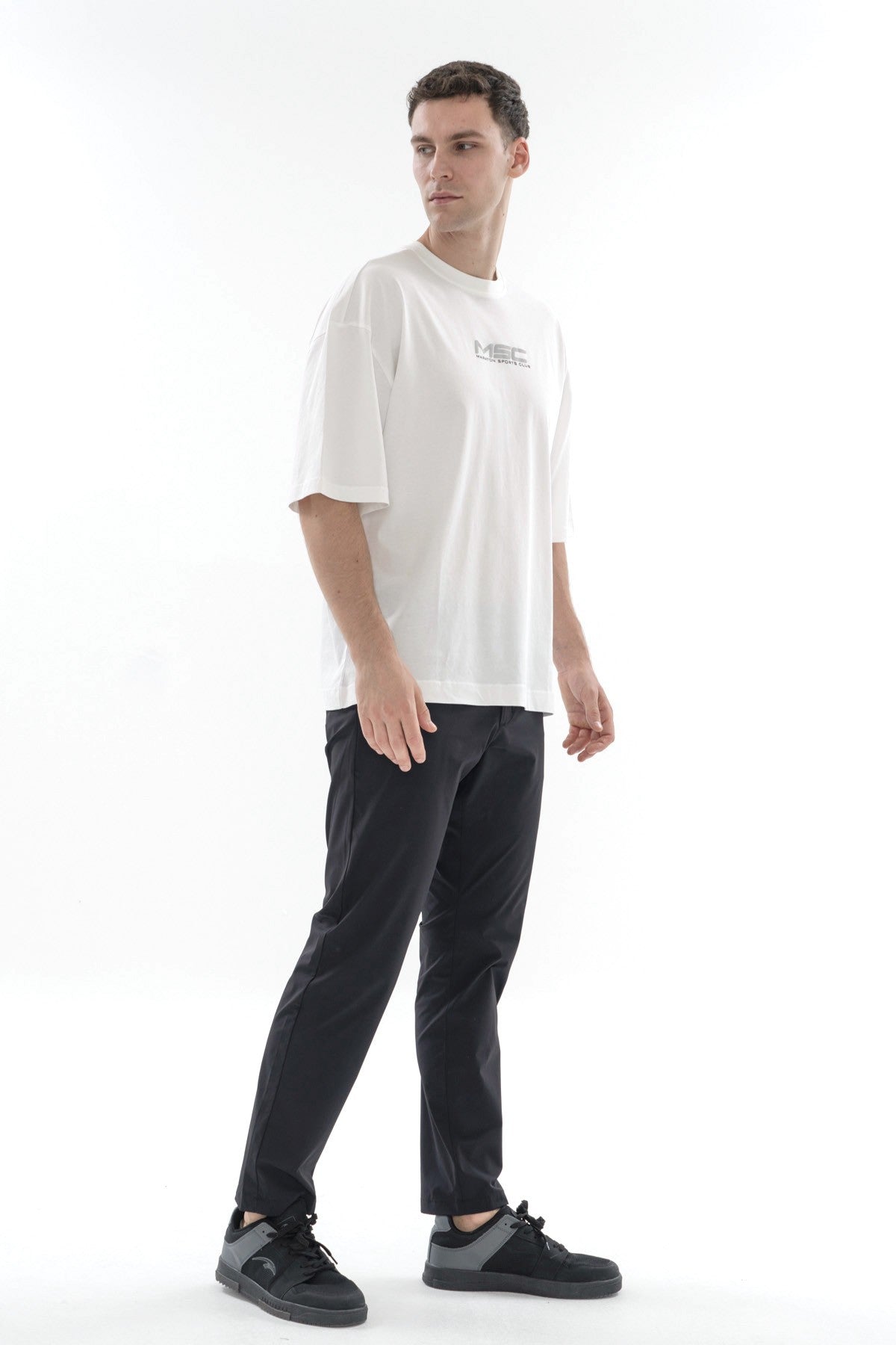 Oversize Erkek Bisiklet Yaka Beyaz T-shirt