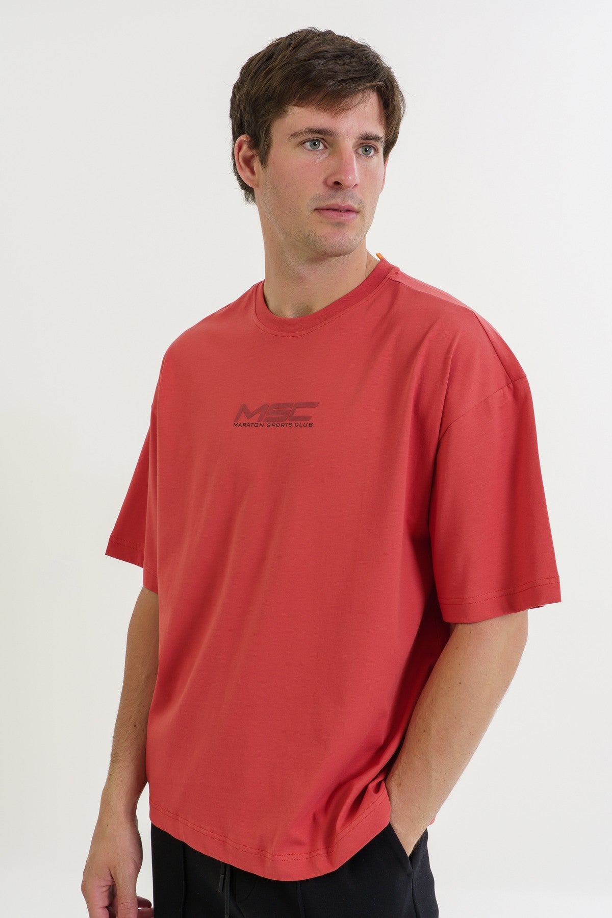 Oversize Erkek Bisiklet Yaka Kiremit T-shirt