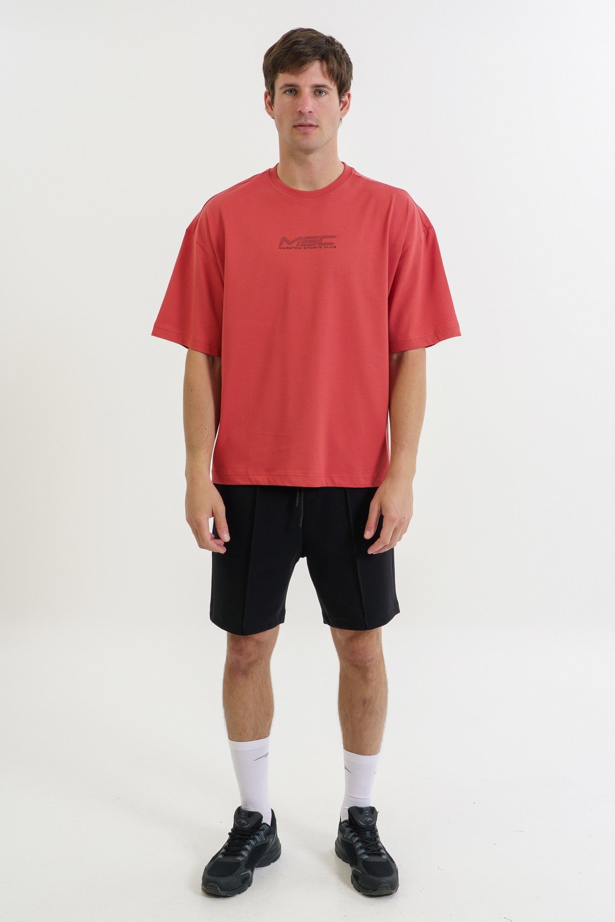 Oversize Erkek Bisiklet Yaka Kiremit T-shirt