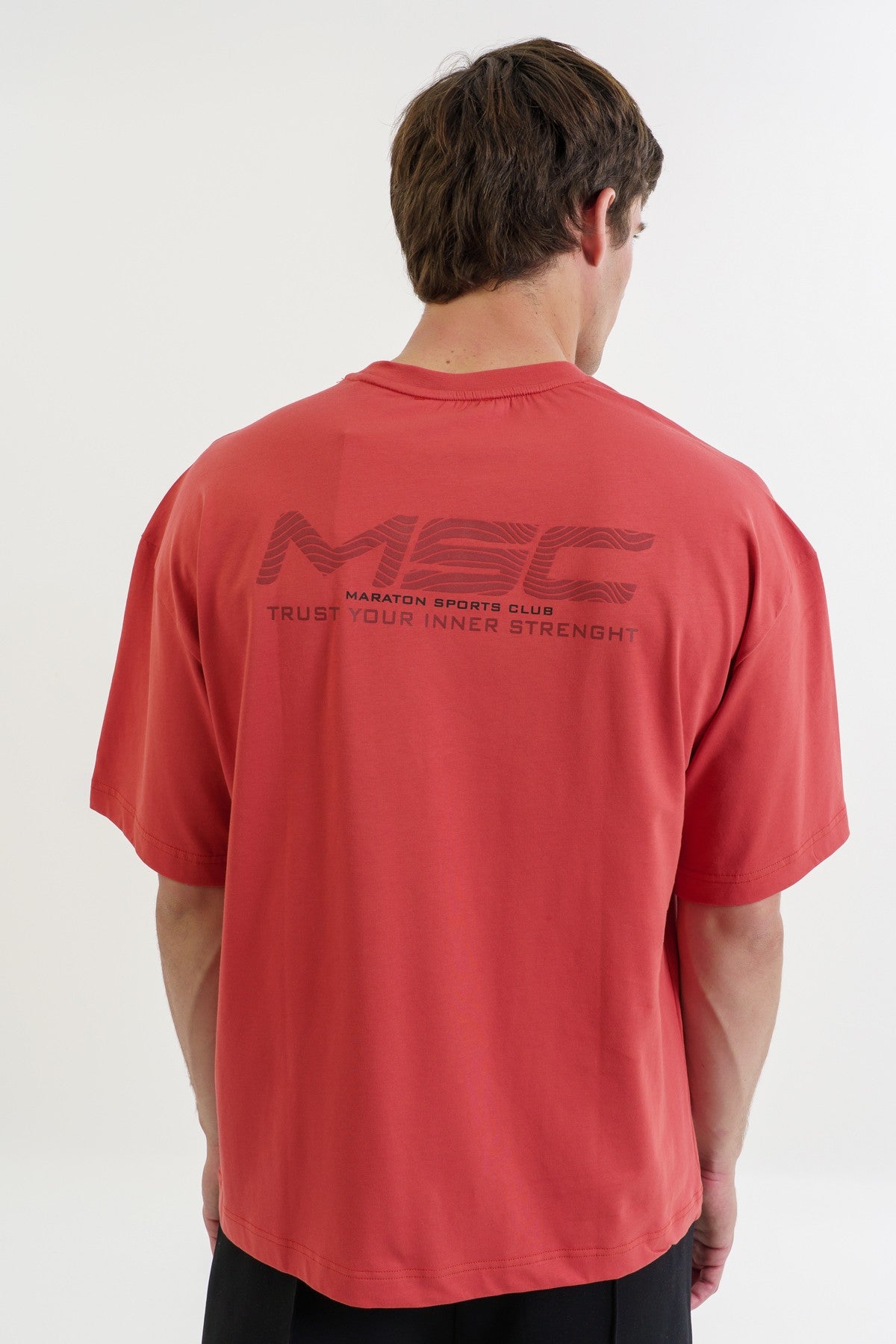 Oversize Erkek Bisiklet Yaka Kiremit T-shirt