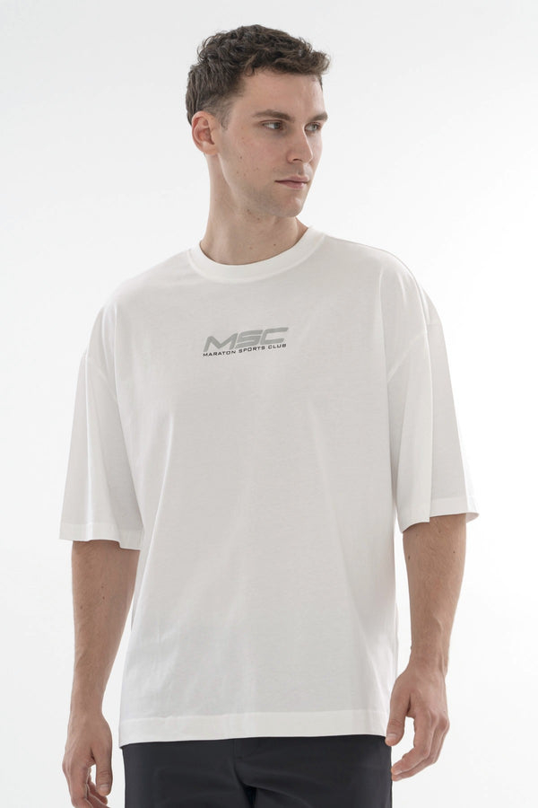 Oversize Erkek Bisiklet Yaka Beyaz T-shirt