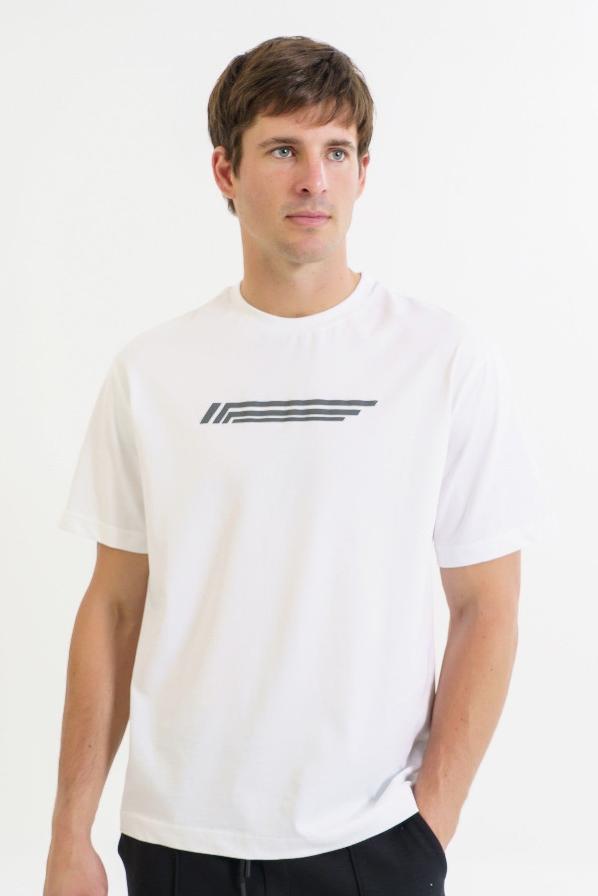 Boxy Erkek Bisiklet Yaka Beyaz T-shirt