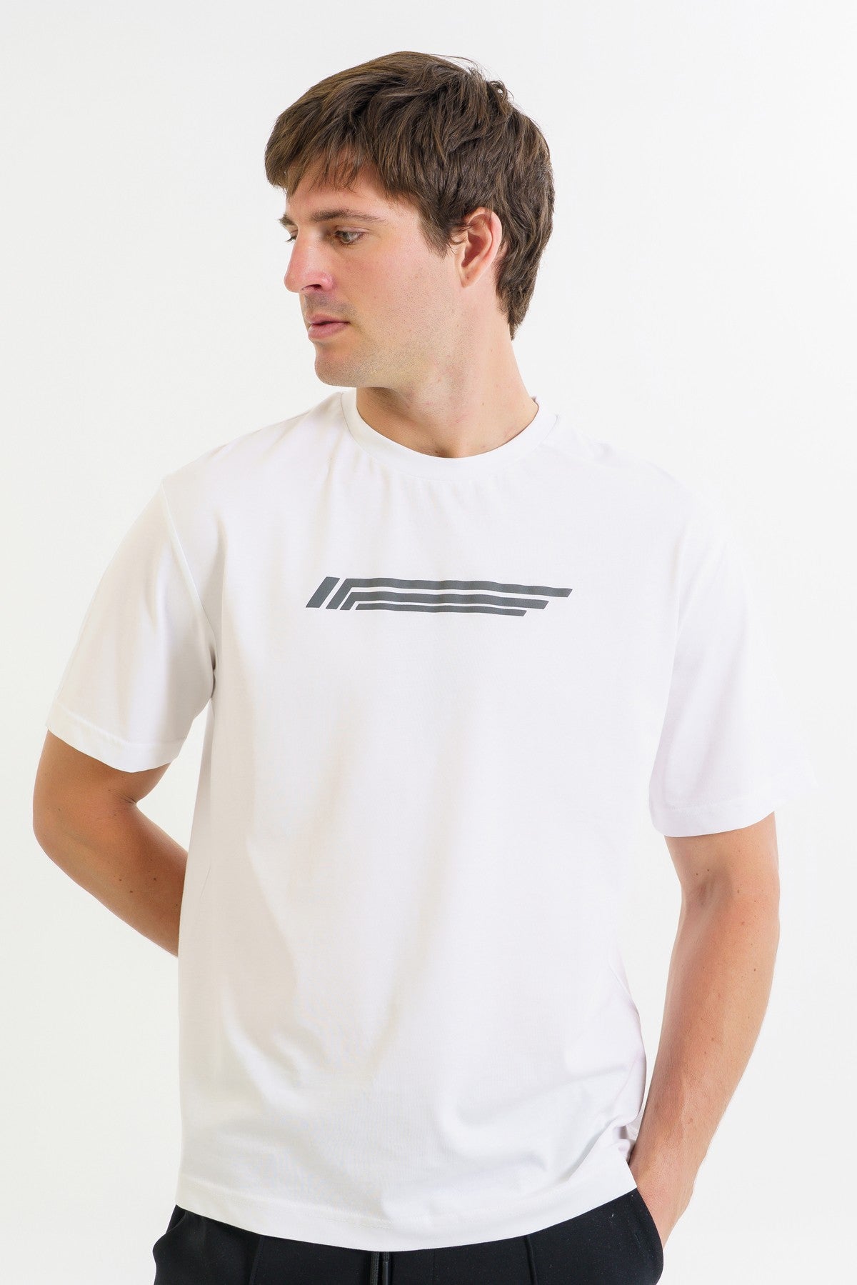 Boxy Erkek Bisiklet Yaka Beyaz T-shirt