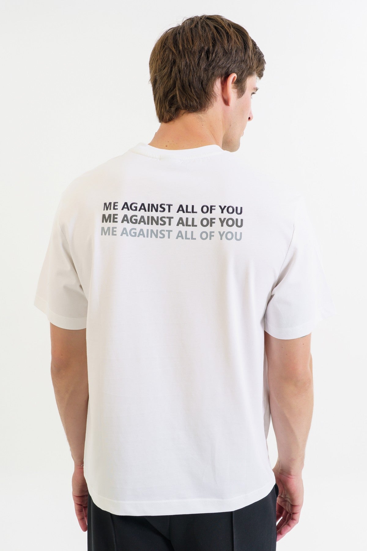 Boxy Erkek Bisiklet Yaka Beyaz T-shirt
