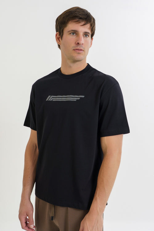 Boxy Erkek Bisiklet Yaka Siyah T-shirt