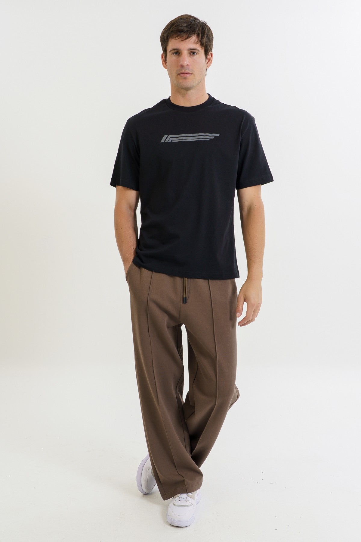 Boxy Erkek Bisiklet Yaka Siyah T-shirt