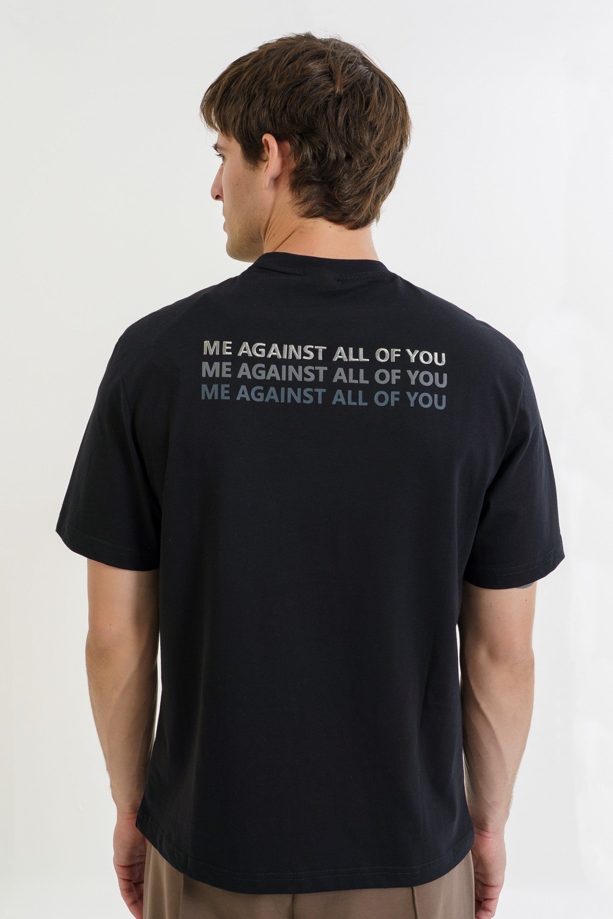 Boxy Erkek Bisiklet Yaka Siyah T-shirt